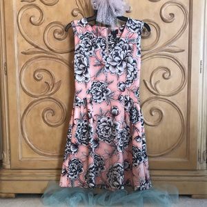 Worthington Fit and Flare Dress Peach and Black Floral